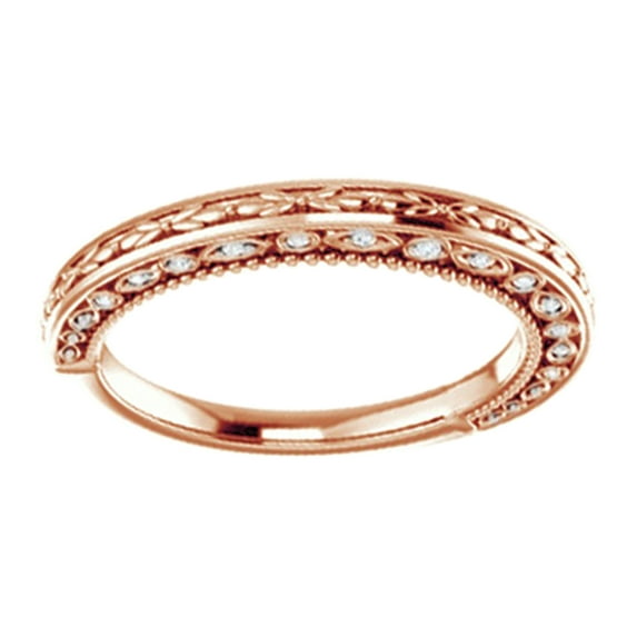 AFFY Round Cut White Natural Diamond Vintage Inspired Band Ring In 14K Solid Rose Gold (0.08 Ct), Size-11.5