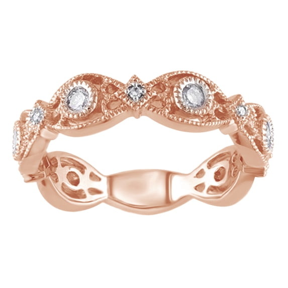 AFFY Round Cut White Natural Diamond Vintage Ring In 14K Solid Rose Gold