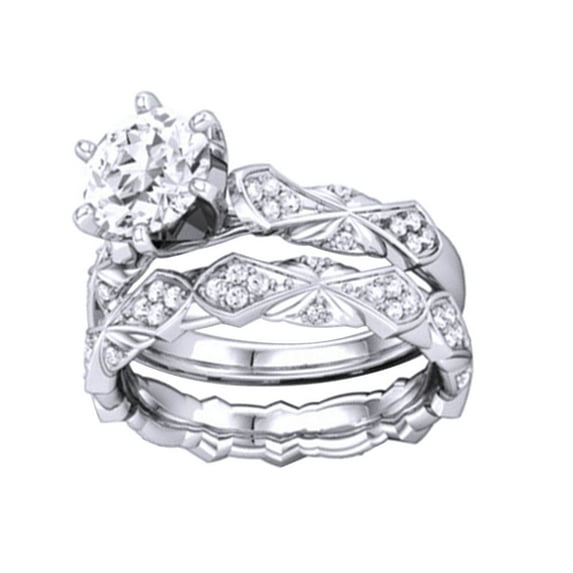 AFFY Round Cut White Natural Diamond Vintage Style Bridal Ring Set In 10K White Gold (0.37 Cttw)