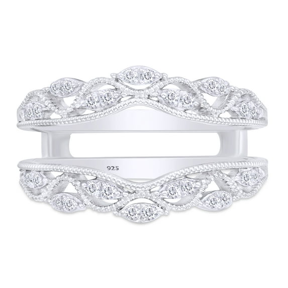 AFFY 0.20CT White Natural Diamond Vintage Style Guard Wrap Solitaire Enhancer Ring in 14K Yellow Gold over Silver-4