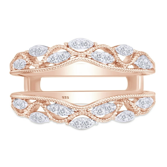 AFFY 0.20CT White Natural Diamond Vintage Style Guard Wrap Solitaire Enhancer Ring in 14K Rose Gold over Silver-8.5