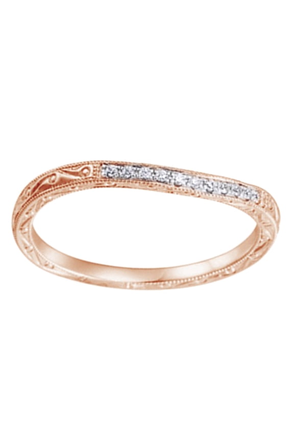 Round Cut White Natural Diamond Wave Band Ring In 14K Solid Rose Gold (0.07 Ct), Size-13.5
