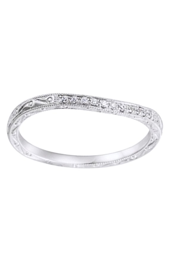 Round Cut White Natural Diamond Wave Band Ring In 14K Solid White Gold (0.07 Ct), Size-7.5