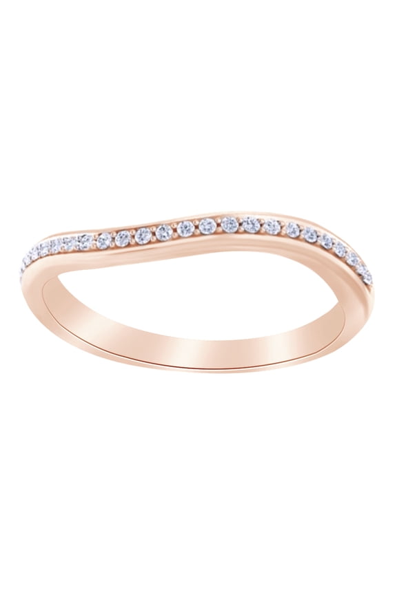 Round Cut White Natural Diamond Wave Band Ring In 14k Solid Rose Gold (0.12 Ct),Ring Size-6.5 By