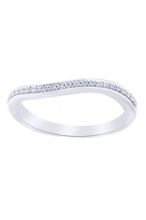 Round Cut White Natural Diamond Wave Band Ring In 14k Solid White Gold (0.12 Ct),Ring Size-8