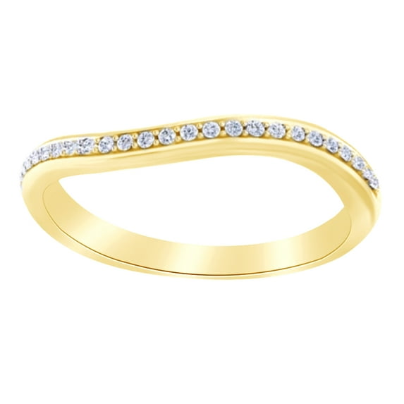 AFFY Round Cut White Natural Diamond Wave Band Ring In 14k Solid Yellow Gold (0.12 Ct),Ring Size-7.5