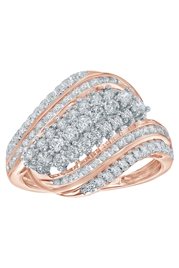 Round Cut White Natural Diamond Wave Ring in 10K Rose Gold (1 cttw)