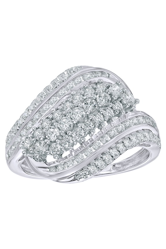 Round Cut White Natural Diamond Wave Ring in 10K White Gold (1 cttw)