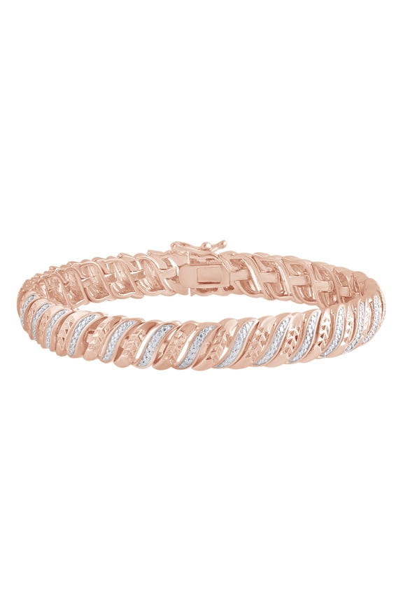 Round Cut White Natural Diamond Wave Tennis Bracelet In 14k Rose Gold Over Sterling Silver (0.30 cttw) - 8.5"