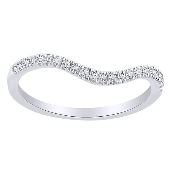 AFFY Round Cut White Natural Diamond Wavy Band Ring In 14K Solid White Gold (0.16 Ct)