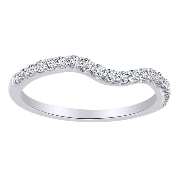 AFFY Round Cut White Natural Diamond Wavy Contour Band Ring In 14K Solid White Gold (0.2 Ct)