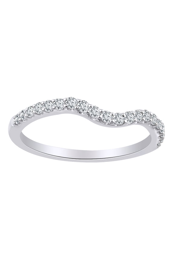 Round Cut White Natural Diamond Wavy Contour Band Ring In 14K Solid White Gold (0.2 Ct)