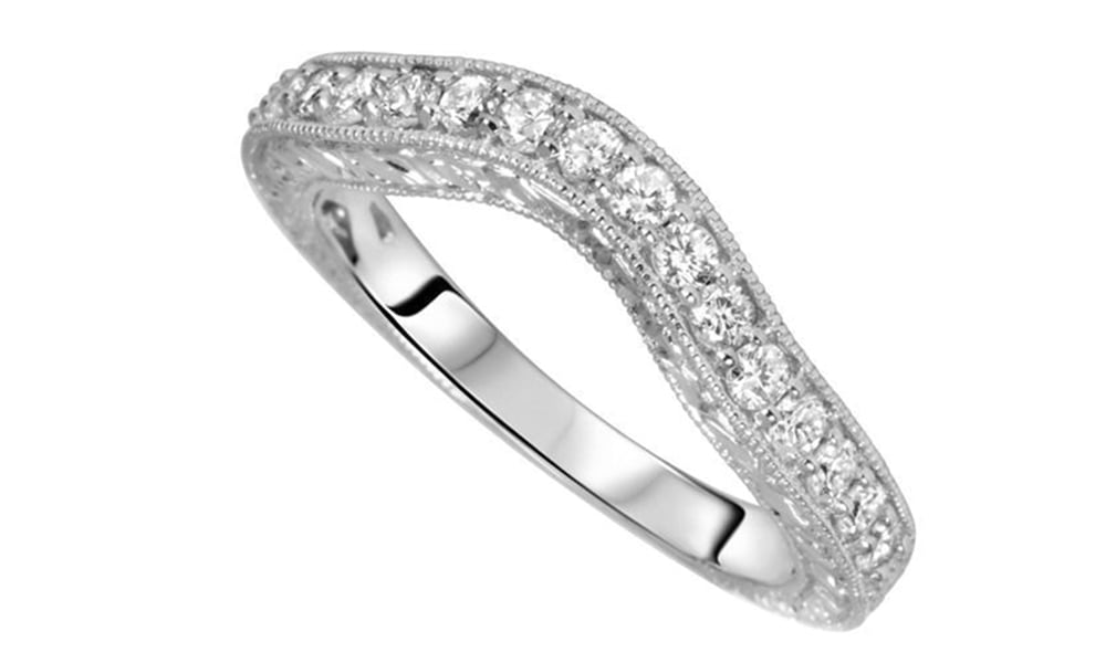 AFFY Round Cut White Natural Diamond Wedding Band Ring in 10k White ...