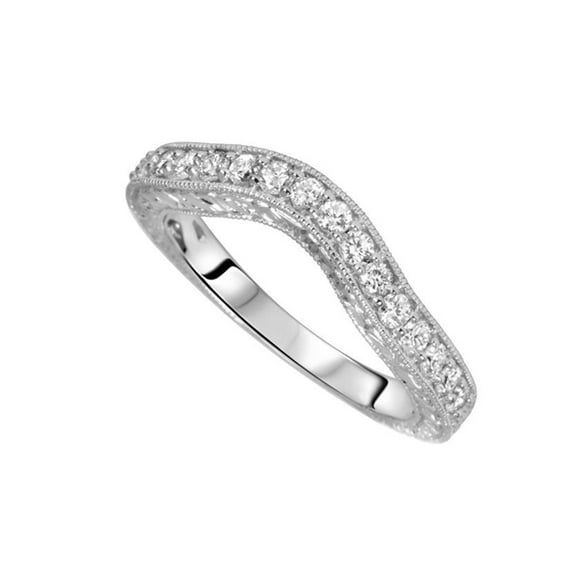 AFFY Round Cut White Natural Diamond Wedding Band Ring in 10k White Gold (1/2 Cttw)
