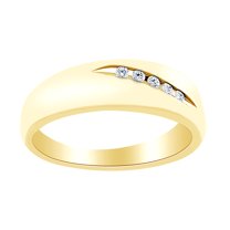 AFFY Round Cut White Natural Diamond Wedding Men's Band Ring In 14K Solid Yellow Gold (0.1 Ct)