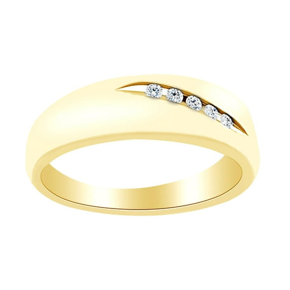 AFFY Round Cut White Natural Diamond Wedding Men's Band Ring In 14K Solid Yellow Gold (0.1 Ct)