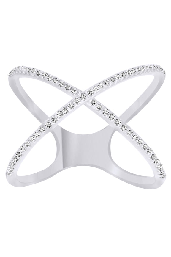 Round Cut White Natural Diamond X Fashion Loop Ring In 14K Solid White Gold