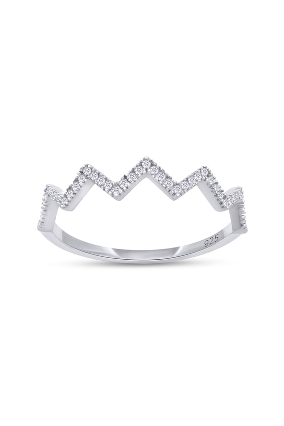 Round Cut White Natural Diamond Zig Zag Engagement Band Ring For Women In 14K White Gold Over Sterling Silver Jewelry (Clarity : I2-I3,Color : I-J, 0.08 Cttw) Ring Size - 9
