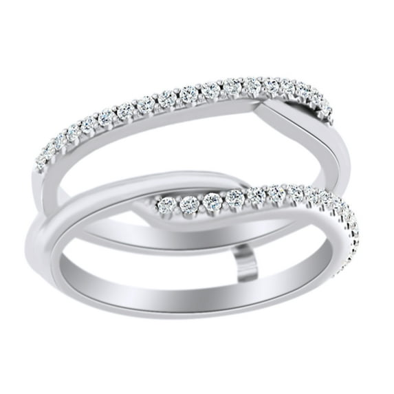 AFFY Round Cut White Natural Diamond pass Enhancer Guard Ring In 14K Solid White Gold (0.25 Ct)