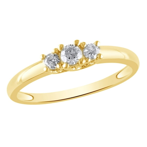 Round Cut White Natural Diamond three Stone Engagement Ring in 10k Yellow Gold (0.25 Cttw)