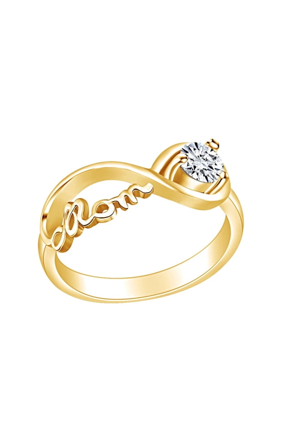 Round Cut White Simulated Mom Infinity Ring In 14K Yellow Gold Over Sterling Silver for Women