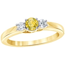 Round Cut Yellow & White Natural Diamond Three Stone Ring in 14k Yellow Gold (0.5 Cttw)