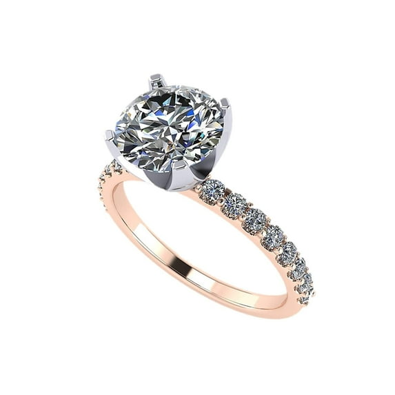 Round Cut Zirconia Solitaire W/ Side CZs Engagement Ring - 8.0mm (2.00ct) - 10K Rose Gold - Size 5.5
