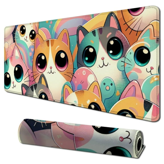 Round Cute Cat Mouse Pad, Small Funny Cat Design Mousepad, Laptop Computer Office and Gaming Desk Mat for Girl,