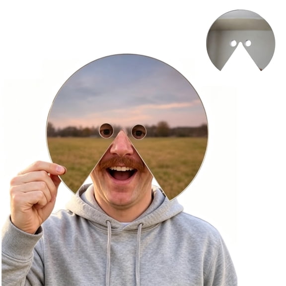 Round Cutout Mirror Face Mask, Reflective Acrylic Surreal Selfie Prop for Party, Festival, Travel Photo Booth Costume Accessory