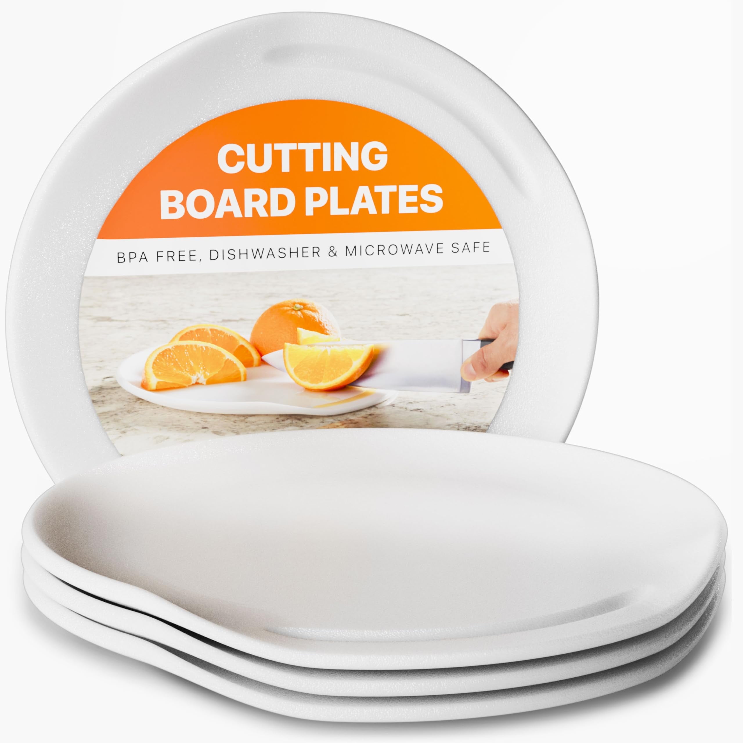 Round Cutting Board Plates,10 inch with Juice Grooves. Durable BPA-Free & Dishwasher Safe, Ideal for RVs, Camping, Small Spaces, Fruit Slicing, & Snack Serving (4, White, 10 Inches)