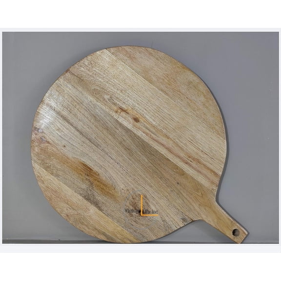 Round Cutting and Chopping Board with Handle for Meat, Cheese Board, Vegetables, Bread, and Charcuterie - Decorative Wooden Serving Board for Kitchen and Dining Room (Large: 12x12 Inch)