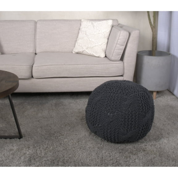Round Dark Gray Cotton Floor Pouf / Perfect for Relaxing
