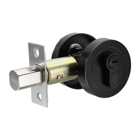 Round Deadbolt Door Lock Single Cylinder Deadbolt Latch for 1-3/8" to 1-31/32" Door Thickness, Black