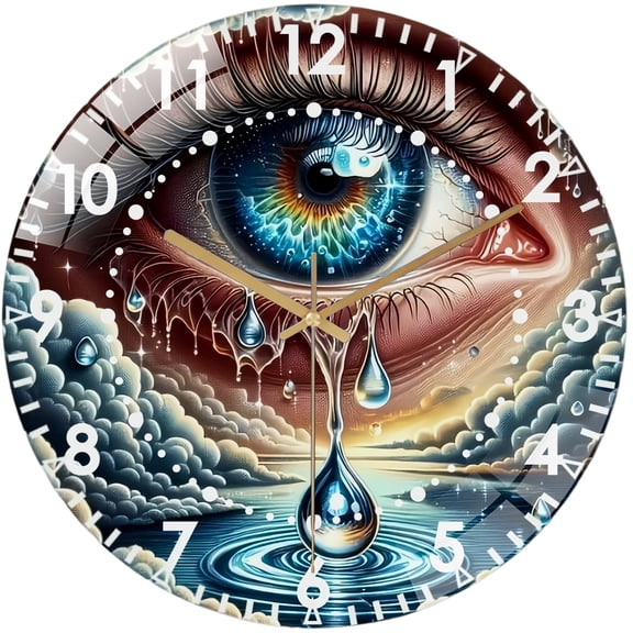 Round Decorative Clock: Blue Angel Eyes Glass Wall Clock, Tears Eyes Wall Clock for Homes, Bars, Offices, Man Caves, Garages, And Living Rooms .Also Makes A Great Gift.