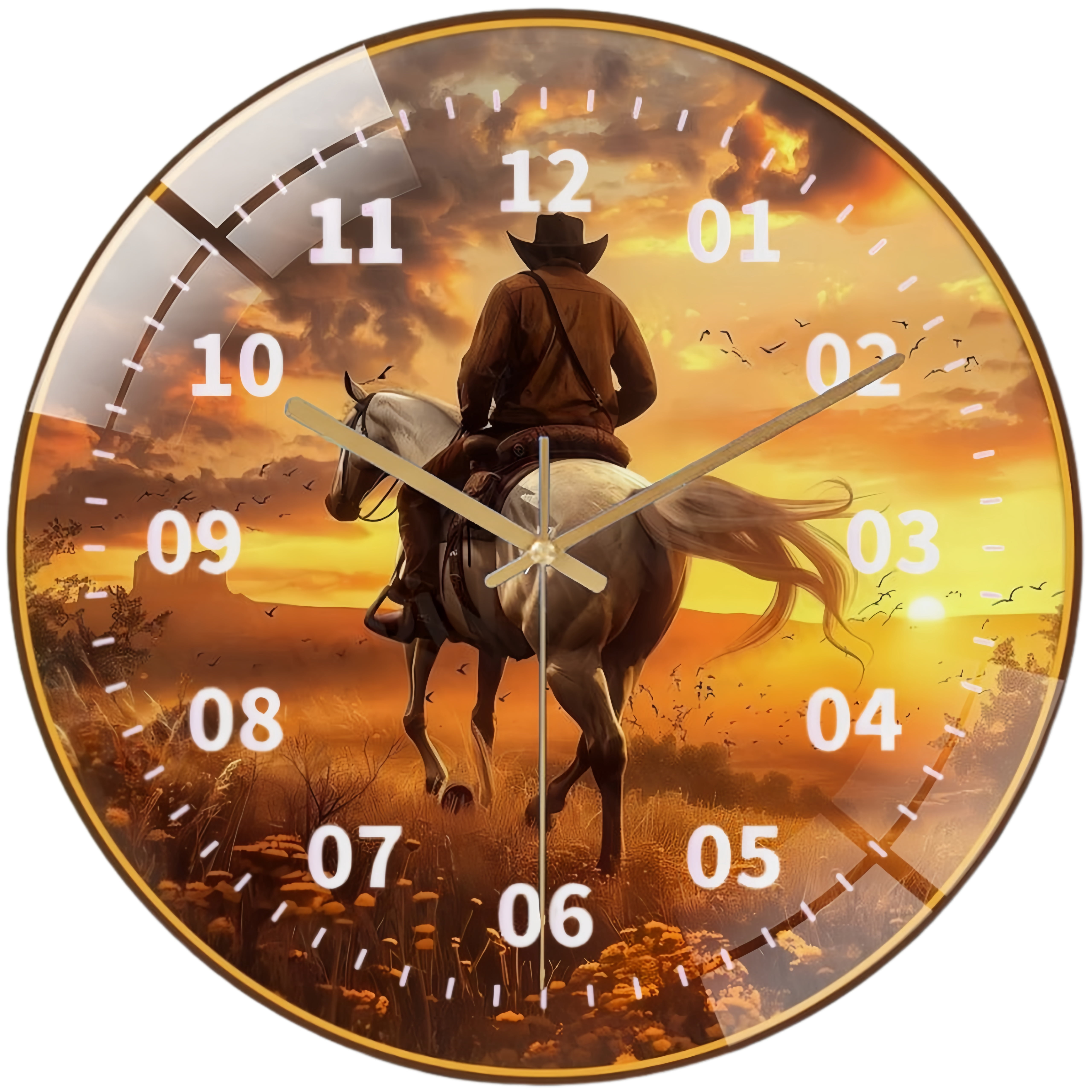 Round Decorative Clock: Cowboy White Horse Glass Wall Clock, God's ...