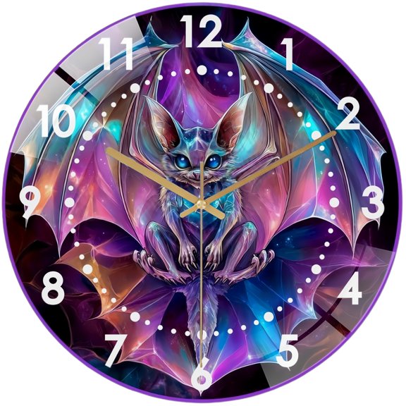 Round Decorative Clock: Cute Bat Glass Wall Clock,  Cute Fall Hallo-ween  Bat Wall Clock  for Homes, Bars, Offices, Man Caves, Garages, And Living Rooms .Also Makes A Great Gift. Style 12×12inch
