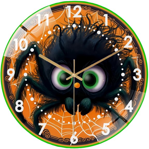 Round Decorative Clock: Furry Spider Glass Wall Clock, Colorful Cute Fall Spider  Wall Clock  for Homes, Bars, Offices, Man Caves, Garages, And Living Rooms .Also Makes A Great Gift. Style 12×12inch