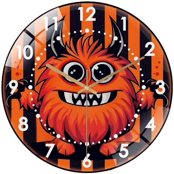Round Decorative Clock: Mons-ter  Glass Wall Clock, Cute Furry Monster Decor Wall Clock  for Homes, Bars, Offices, Man Caves, Garages, And Living Rooms .Also Makes A Great Gift. Style 12×12inch