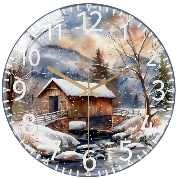 Round Decorative Clock: Welcome Country Glass Wall Clock, Stream Creek Covered Bridge Decor Wall Clock for Homes, Bars, Offices, Man Caves, Garages, And Living Rooms .Also Makes A Great Gift.