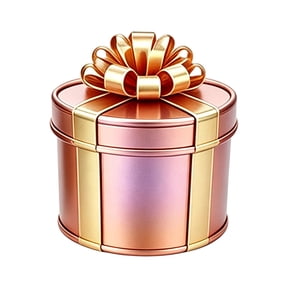 Round Decorative Gift Box with Lid and Ribbon Bow, Single Piece, Rose Gold and Gold Metallic Finish, for Holiday Gifting, Decoration