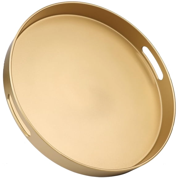 Round Decorative Serving Tray With Handles 13" Versatile Ottoman For Coffee Table Entertaining Outdoor Patio Living Room