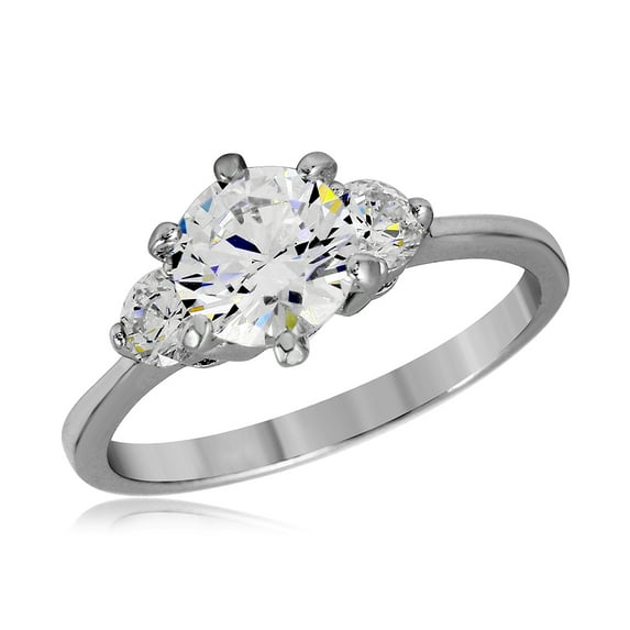 Round Decorative Set Cubic Zirconia Past Present Future Ring Rhodium Plated Sterling Silver Size 6