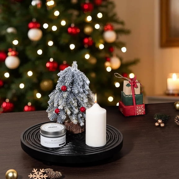 Round Decorative Tray Farmhouse Bathroom Decor Wood Riser Kitchen Countertop Organizer for Perfume, Candle, Plant