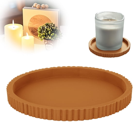 Round Decorative Tray,Non‑slip and Shatter‑proof Ribbed Coffee Table Tray Modern Bathroom Vanity Trays for Dresser,Jewellery,Toilet,Bedroom Kitchen Countertop,Candle Holder Storage Organizer (Orange)