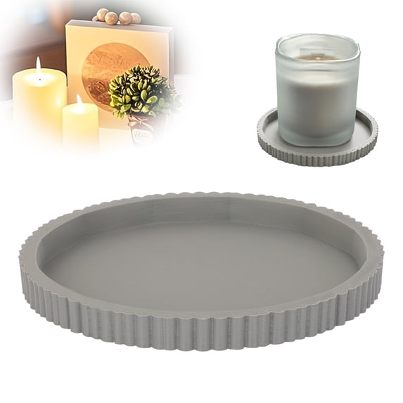 Round Decorative Tray,Non‑slip and Shatter‑proof Ribbed Coffee Table Tray Modern Bathroom Vanity Trays for Dresser,Jewellery,Toilet,Bedroom Kitchen Countertop,Candle Holder Storage Organizer (Grey)