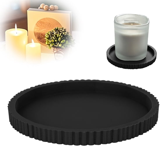Round Decorative Tray,Non‑slip and Shatter‑proof Ribbed Coffee Table Tray Modern Bathroom Vanity Trays for Dresser,Jewellery,Toilet,Bedroom Kitchen Countertop,Candle Holder Storage Organizer (Black)