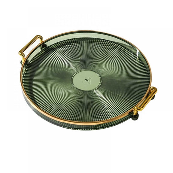 Round Decorative Tray, Plastic Tray with Handles, Modern Vanity Tray and Serving Tray for Ottoman, Coffee Table, Kitchen and Bathroom