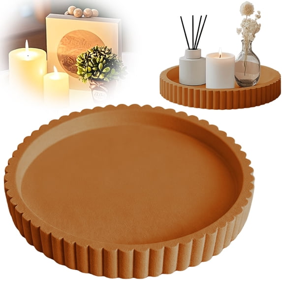 Round Decorative Tray, Ribbed Coffee Table Tray, Modern Bathroom Vanity Trays for Dresser Jewellery Toilet Tank Bedroom Kitchen Countertop Candle Holder Storage Organiser, Orange
