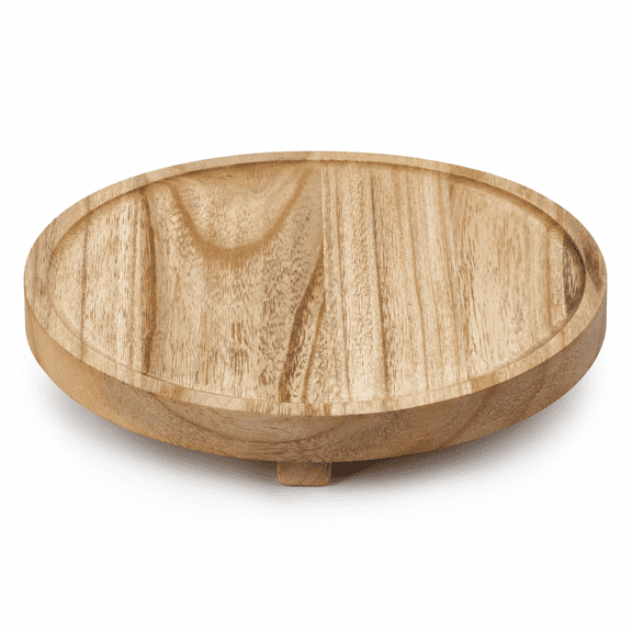 Round Decorative Tray, Versatile Bathroom & Kitchen Organizer,10" Brown Riser for Soap, Perfume, Candle, Wooden