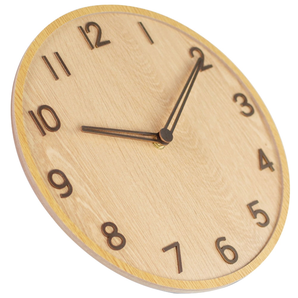 Round decorative wall clock wall hanging clock wood grain large number